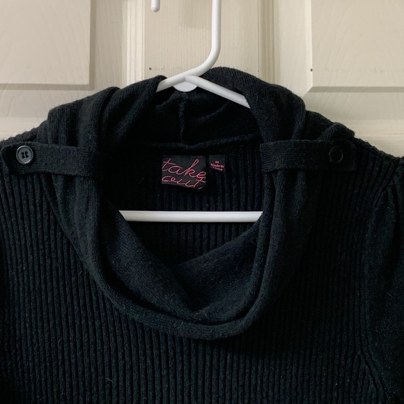 🌷3 for$25🌷take out, US M, Black Cowl Neck 3/4 Sleeve Knit Fit & Flare Dress - Picture 3 of 11